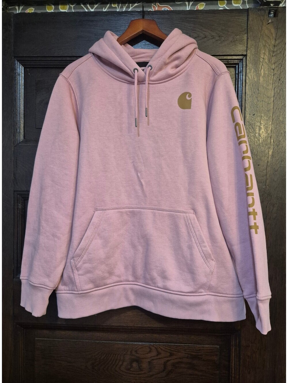 Carhartt Women’s Relaxed Fit Logo Sleeve Hoodie Pink XXL